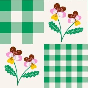 Gingham Flower Picnic / Gingham Flower Grid Quilt / Lovely Spring Collection / Coordinating Fabric Designs