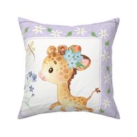 18” Cute Giraffe Pillow Front with dotted cutting lines, Nursery Bedding, Pillow B