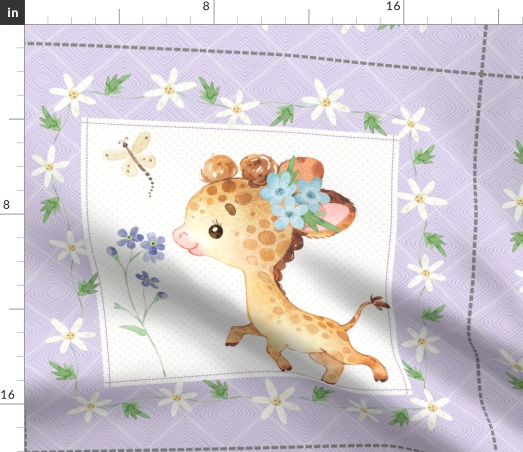 18” Cute Giraffe Pillow Front with dotted cutting lines, Nursery Bedding, Pillow B