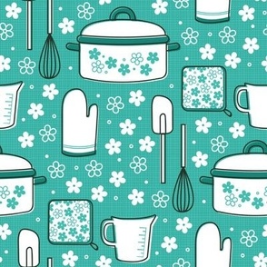 Floral Retro Kitchen Cookware (Teal)