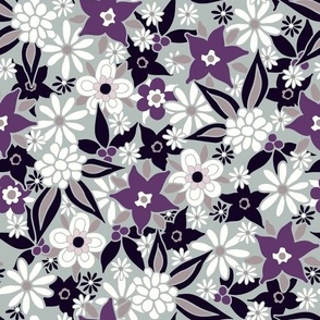 Black Purple And Cream Flowers On Gray (Medium)