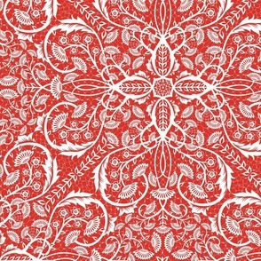 Classical paper cut antique floral vines for festive season - red and white - large.