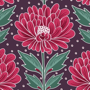 Gigantic Peonies Retro Stacked Floral - burgundy - large-scale.
