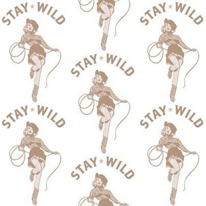 Stay Wild Cowgirl rope lt brown vintage style wallpaper fabric 
