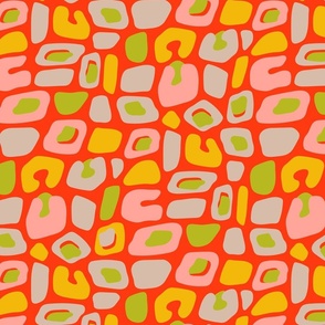 Wild Thing Abstract Leopard Spots Animal Skin in Retro 70s Blush Pink Green Yellow Cream on Coral Orange - MEDIUM Scale - UnBlink Studio by Jackie Tahara