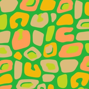 Wild Thing Abstract Leopard Spots Animal Skin in Retro 70s Lime Green Yellow Orange Sand on Kelly Green - LARGE Scale - UnBlink Studio by Jackie Tahara