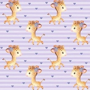 Baby Giraffe + Hearts – Girls Nursery Fabric, smaller Lavender Stripe