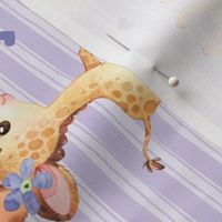 Baby Giraffe + Hearts – Girls Nursery Fabric, Lavender Stripe ROTATED