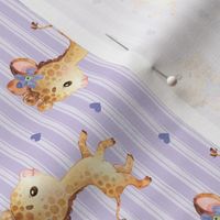Baby Giraffe + Hearts – Girls Nursery Fabric, smaller Lavender Stripe, ROTATED