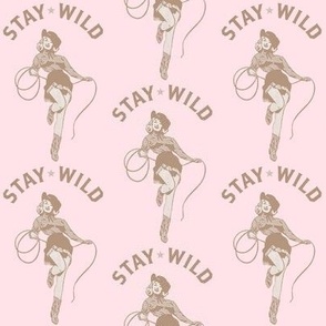 STAY WILD Cowgirl rope Blush pink and Cocoa brown vintage style wallpaper Large 8"