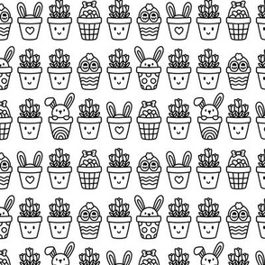 Potted Bunnies in Black & White (Small Scale)
