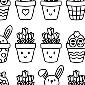 Potted Bunnies in Black & White (Large Scale)