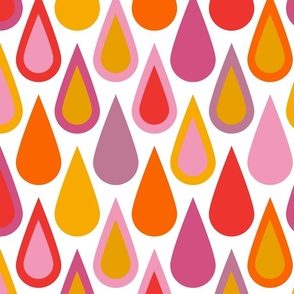 Cheerful bathroom wallpaper - colorful water drops - geometric, bright and happy - pink, orange, purple, yellow and red on a white background - large