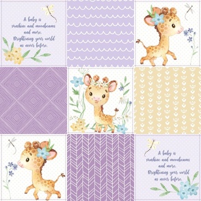 GiGi the Giraffe Patchwork Quilt – Nursery Girls Baby Blanket Bedding (lavender purple yellow) Quilt B