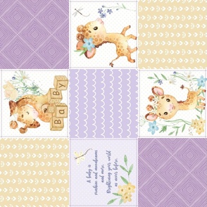 GiGi the Giraffe Patchwork Quilt – Girls Baby Blanket Nursery Bedding (lavender purple yellow) Quilt B ROTATED