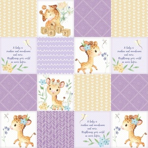 4 1/2" GiGi the Giraffe Patchwork Quilt – Girls Baby Blanket Nursery Bedding (lavender purple yellow) Quilt B