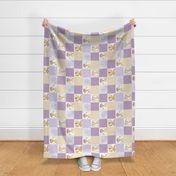 4 1/2" GiGi the Giraffe Patchwork Quilt – Girls Baby Blanket Nursery Bedding (lavender purple yellow) Quilt B, ROTATED