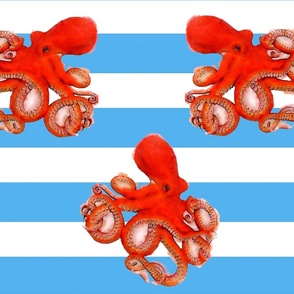 Red octopus on blue stripes