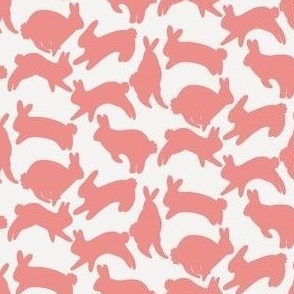 Hopping Pastel Easter Bunnies Rabbits - Coral Red -Small - 3x3