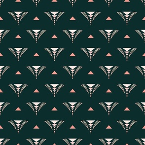 Art Deco. Triangles and Circles on emerald bg
