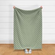 Smaller Scale Floral Damask White on Moss Green