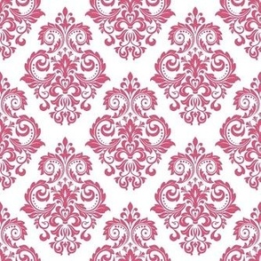 Smaller Scale Floral Damask Hot Pink on White