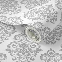 Bigger Scale Floral Damask Soft Grey on White