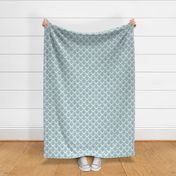 Smaller Scale Floral Damask Aqua Blue on White