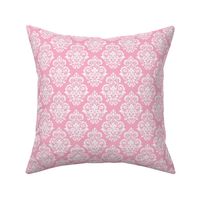 Smaller Scale Floral Damask White on Baby Pink