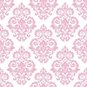 Smaller Scale Floral Damask Baby Pink on White
