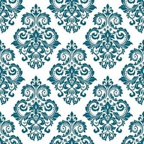 Smaller Scale Floral Damask Turquoise Blue White