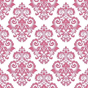 Bigger Scale Floral Damask Hot on White