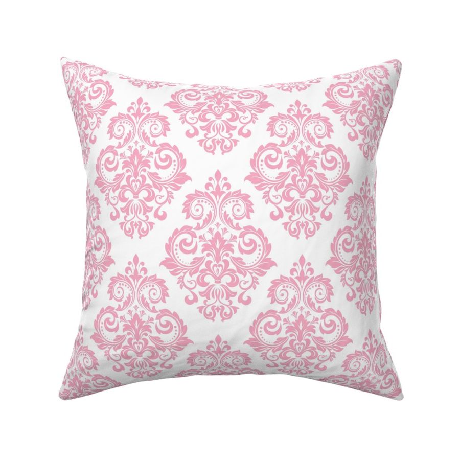 Bigger Scale Floral Damask Baby Pink on White