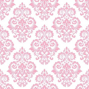 Bigger Scale Floral Damask Baby Pink on White