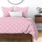 Bigger Scale Floral Damask White on Baby Pink