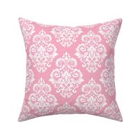 Bigger Scale Floral Damask White on Baby Pink