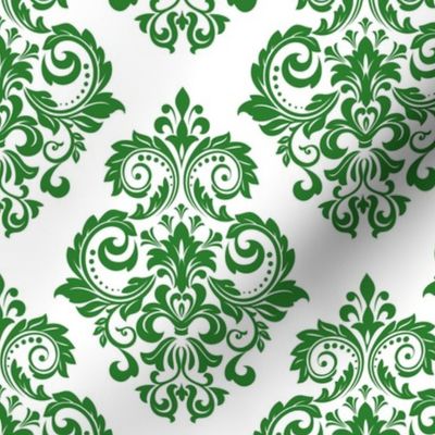 Bigger Scale Floral Damask Kelly Green on White