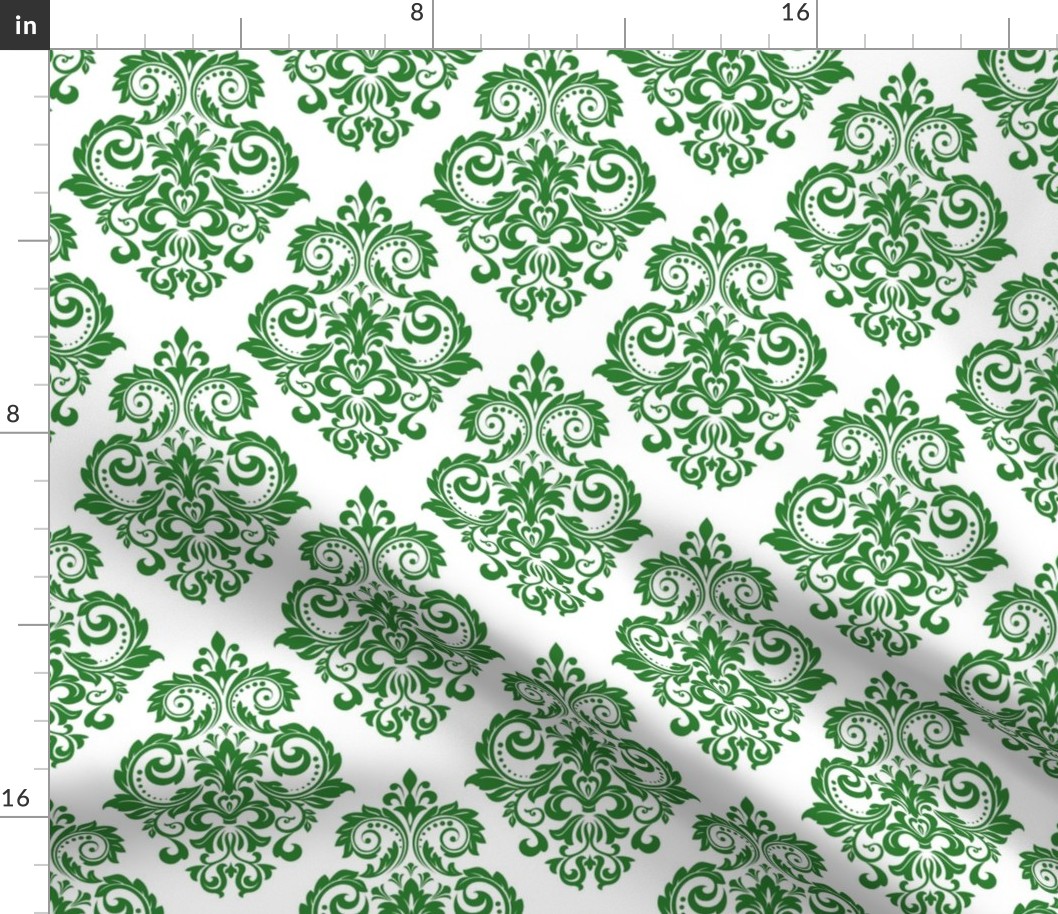 Bigger Scale Floral Damask Kelly Green on White