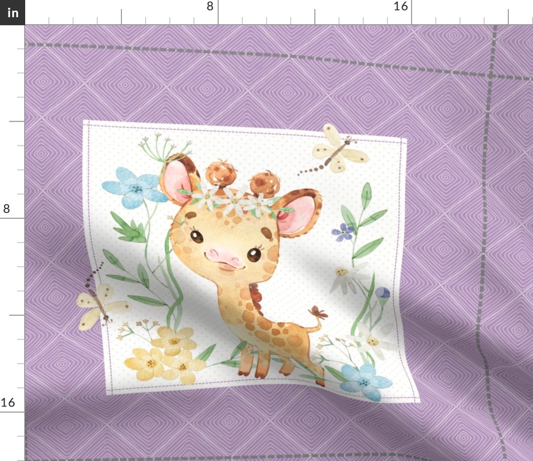 18” Cute Giraffe Pillow Front with dotted cutting lines, Nursery Bedding, Pillow C