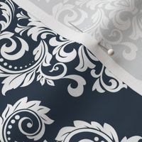 Bigger Scale Floral Damask White on Navy