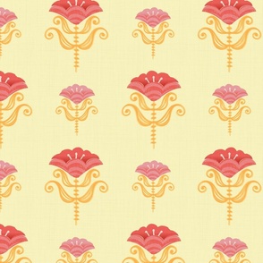 Elegant Mod Blooms in Coral on Yellow - Large