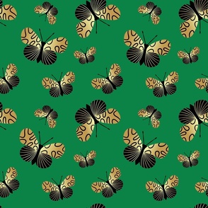 Gold Butterfly Print in Green