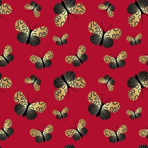 Gold Butterfly Print in Red