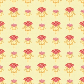 Elegant Mod Blooms in Coral on Yellow