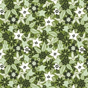Black Green And Cream Flowers On Green (Small)