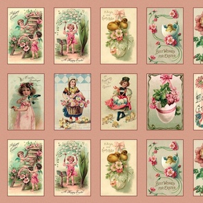 Vintage Easter Postcards in Pinks - Fat Quarter Panel | Blush Pink
