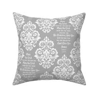 Bigger Scale May The Lord Bless You and Keep You Christian Bible Verses Scripture Sayings and Hymns Soft Grey and White Damask