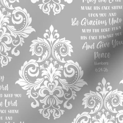 Bigger Scale May The Lord Bless You and Keep You Christian Bible Verses Scripture Sayings and Hymns Soft Grey and White Damask