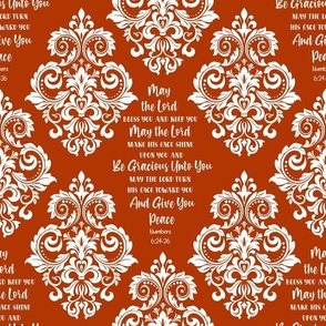 Bigger Scale May The Lord Bless You and Keep You Christian Bible Verses Scripture Sayings and Hymns Sunset Orange and White Damask