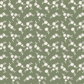 Flowers - scattered ditsy print in sage green - mini size